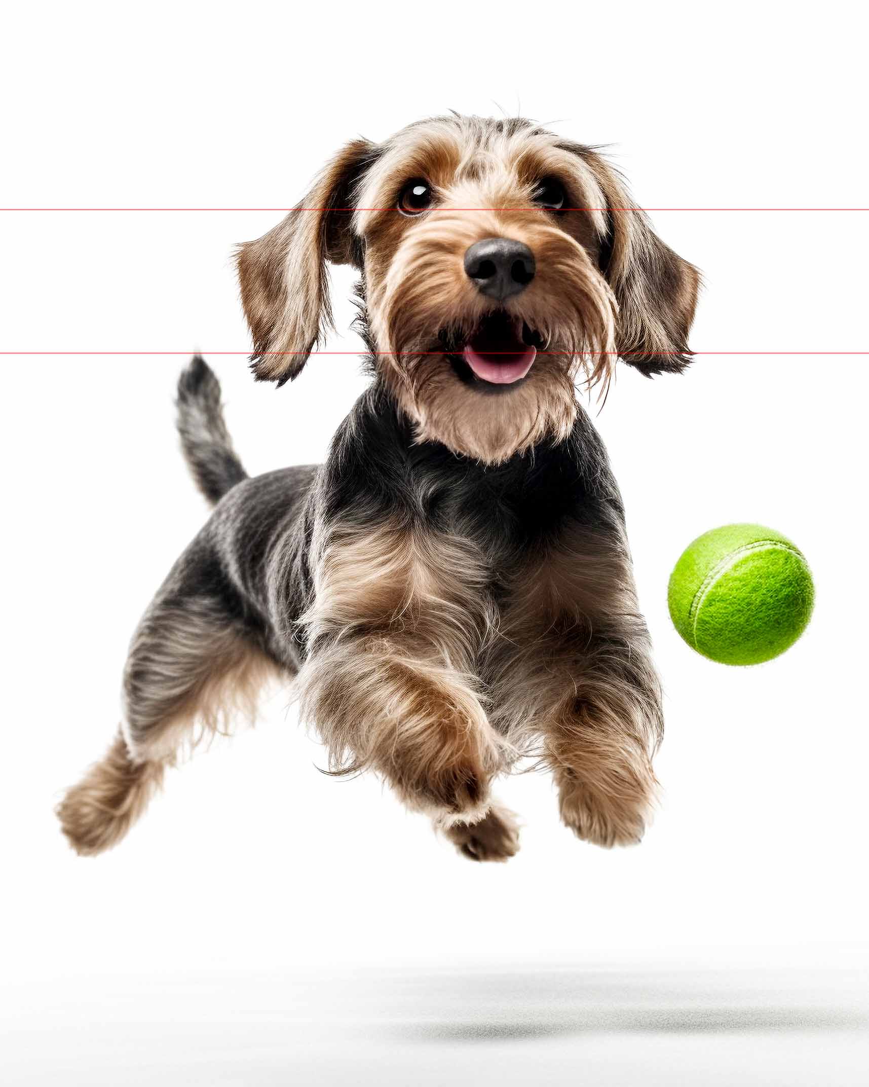 >Wire-Haired Dachshund Jumping for Tennis Ball
